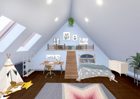calm bedroom with comfy loft Design Rendering