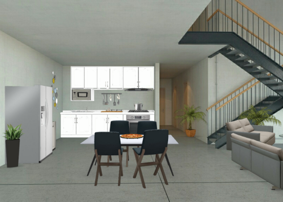 Modern Kitchen with living room  Design Rendering