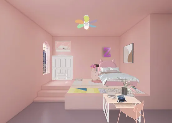kids pink bedroom Design Rendering