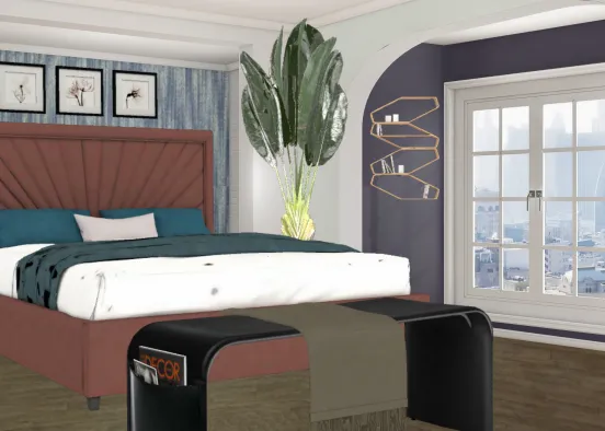 Eclectic dark purple bedroom Design Rendering