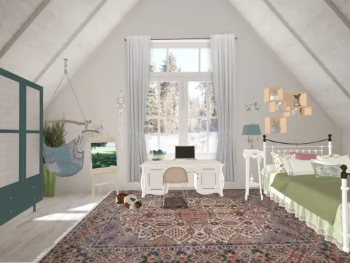girl’s rustic attic bedroom