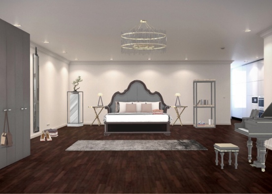 Grey Pink Bedroom Design Rendering