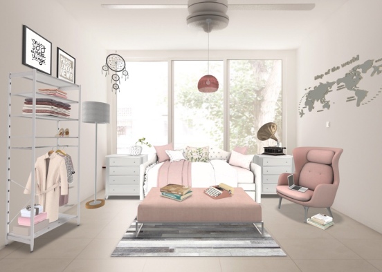 small pink cluttered apartment  Design Rendering