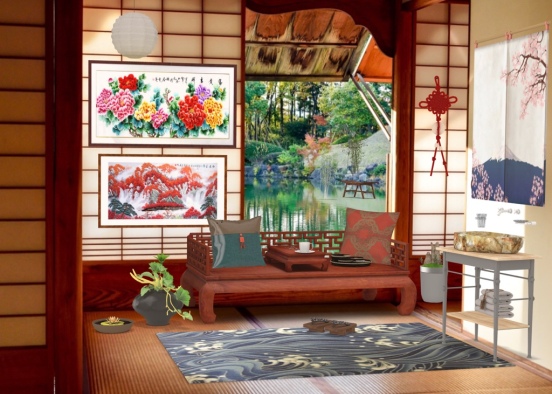 Chinese style living room Design Rendering