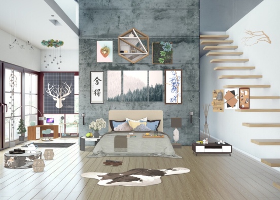 modern apartment bedroom  Design Rendering