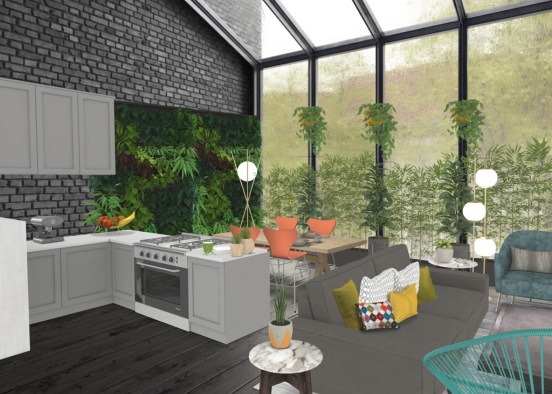 green kitchen Design Rendering