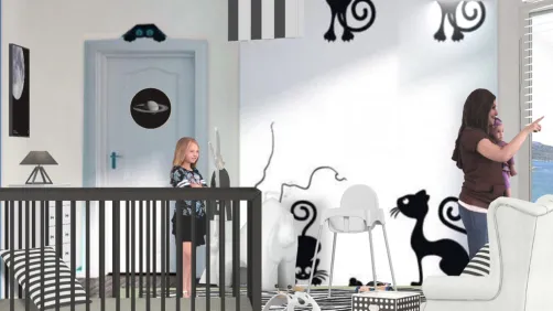 cuarto de niños en blanco y negro