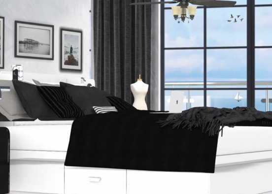 Dormitorio en blanco y negro Design Rendering