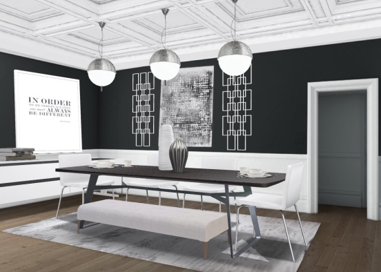 classy black and white dinning room Design Rendering