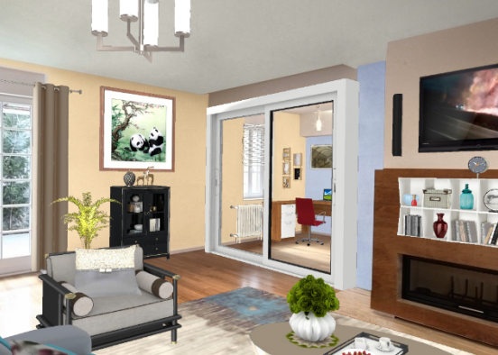 Livingroom and office.. Design Rendering