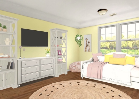Pink yellow and white girls room Design Rendering