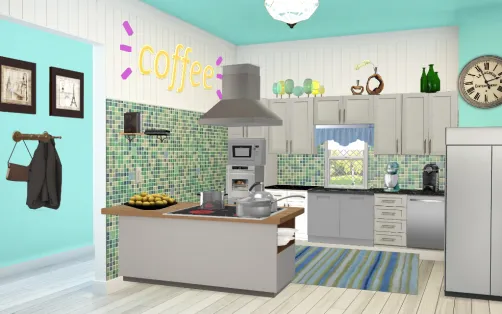 Modern teal kitchen