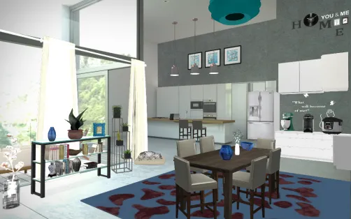 Large kitchen and dining room