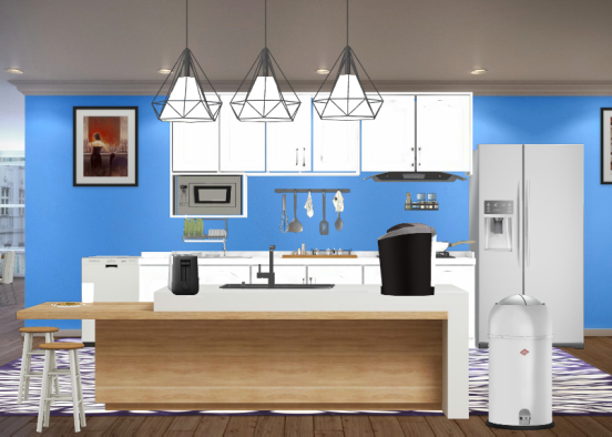 Large blue kitchen and dining room Design Rendering