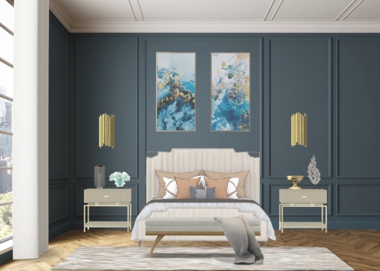 artdeco gold and blue bedroom Design Rendering