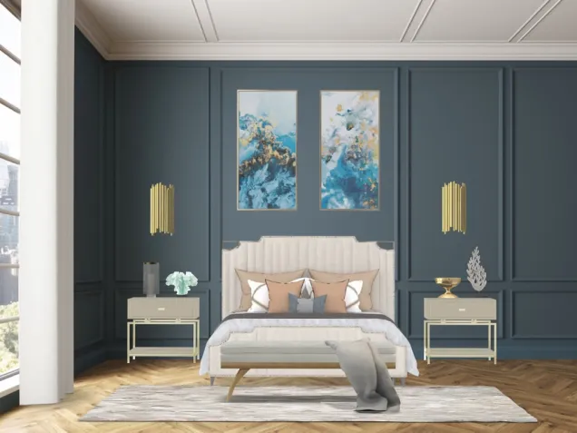 artdeco gold and blue bedroom