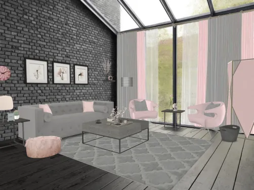 Grey and Millennial Pink Living Room