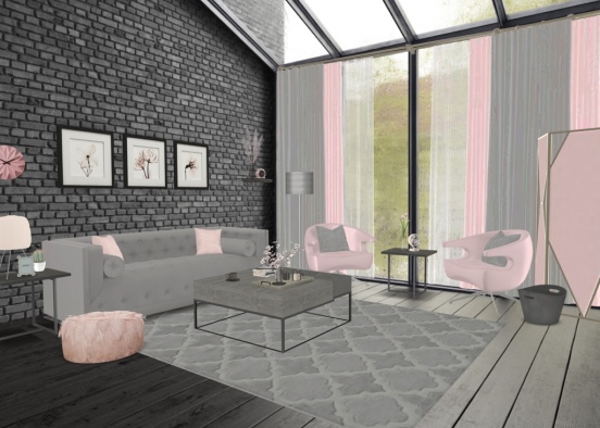 Grey and Millennial Pink Living Room Design Rendering