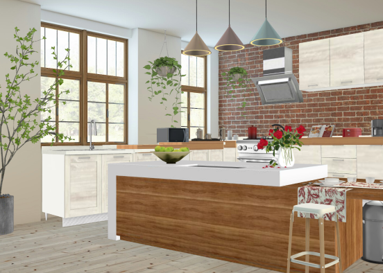 Wood kitchen Design Rendering