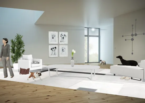 White modern living room Design Rendering