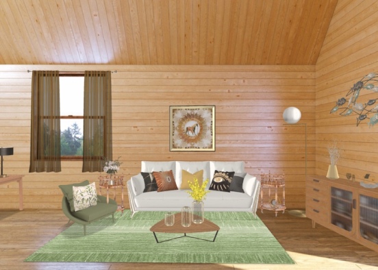 All wood living room Design Rendering