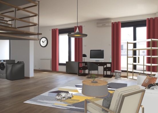 Living Room  Office Design Rendering