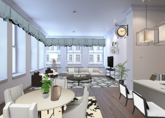 Open concept French Apartment Design Rendering