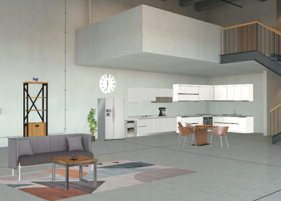 Open living room with kitchen Design Rendering