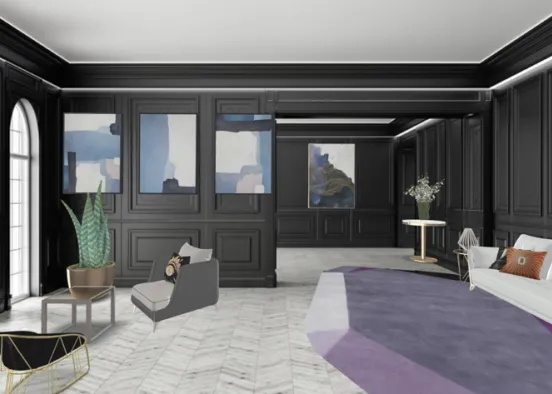 my inspiration for the room was to make it my own and not follow the rules. the bold black with the delicate windows and putting make it a perfect reading room. I love the vibe  Design Rendering