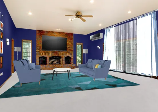 A blue small modern living room Design Rendering