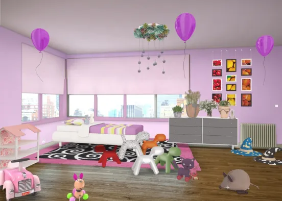 Purple + pink themed kids bedroom! Design Rendering