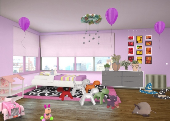 Purple + pink themed kids bedroom! Design Rendering