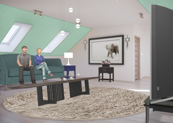Modern skylight living room! Design Rendering