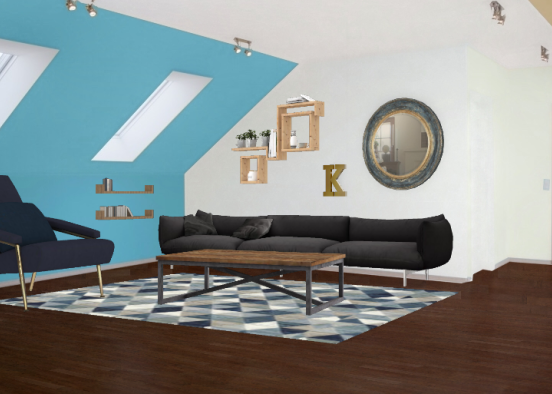 Grey and wood living room Design Rendering