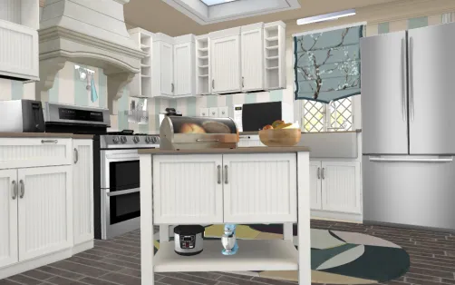 Blue and white kitchen