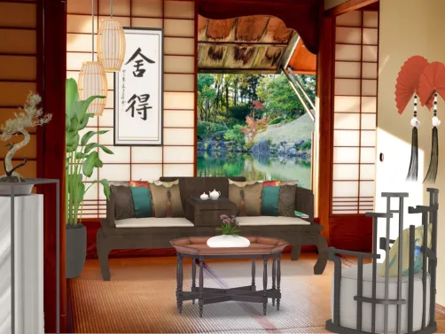 Asian Living Room over looking Garden. 