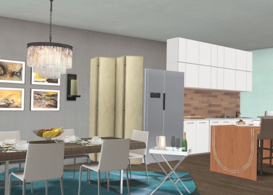 Modern Kitchen and Dinning Room Design Rendering