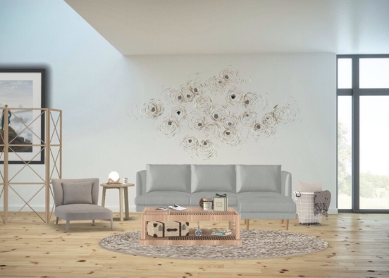 blue and beige neutral living room Design Rendering