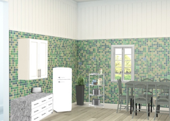 green and grey kitchen  Design Rendering