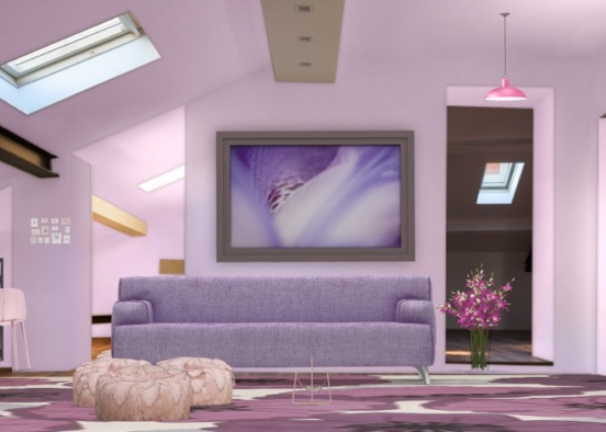 shades of pink with a pop of purple my main focus point the painting in the middle of the wall don’t forget to like and tell me what you think of my designs? I’m a degree interior student  Design Rendering