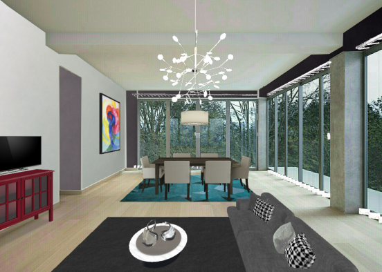 Sala de estar e jantar integradas  Design Rendering
