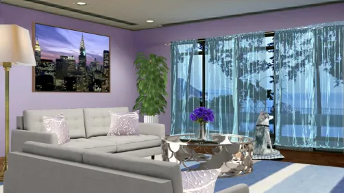 Purple  white blue design living room 