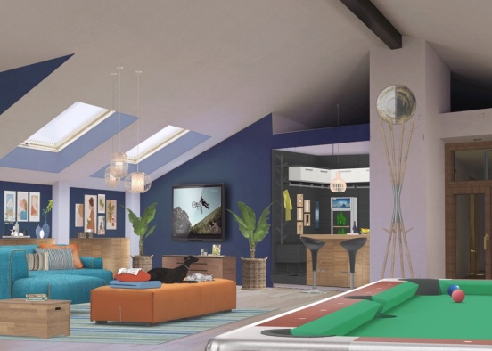 games room and bar in the attic Design Rendering