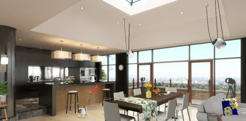 Kitchen- canteen- living room studio.