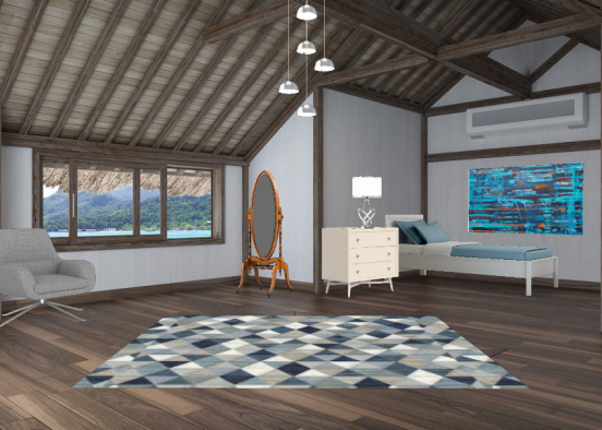 Gray and blue bedroom  Design Rendering