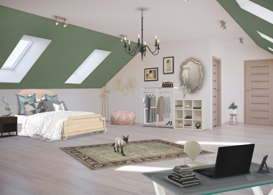 green walls bedroom Design Rendering