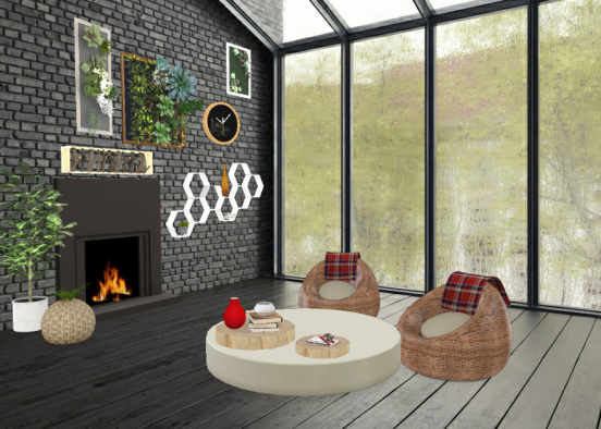 Rainy day, cozy fire place and warm blankets Design Rendering