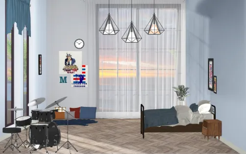 Kids boys room.  theme: liberty statue and blue
