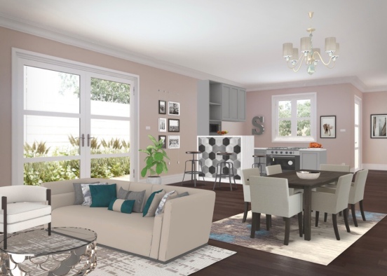 Hey guys I hope you like my new Dining Room, kitchen, living room combination! Design Rendering