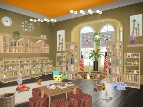 ply room and library for kids , NO TV. lol